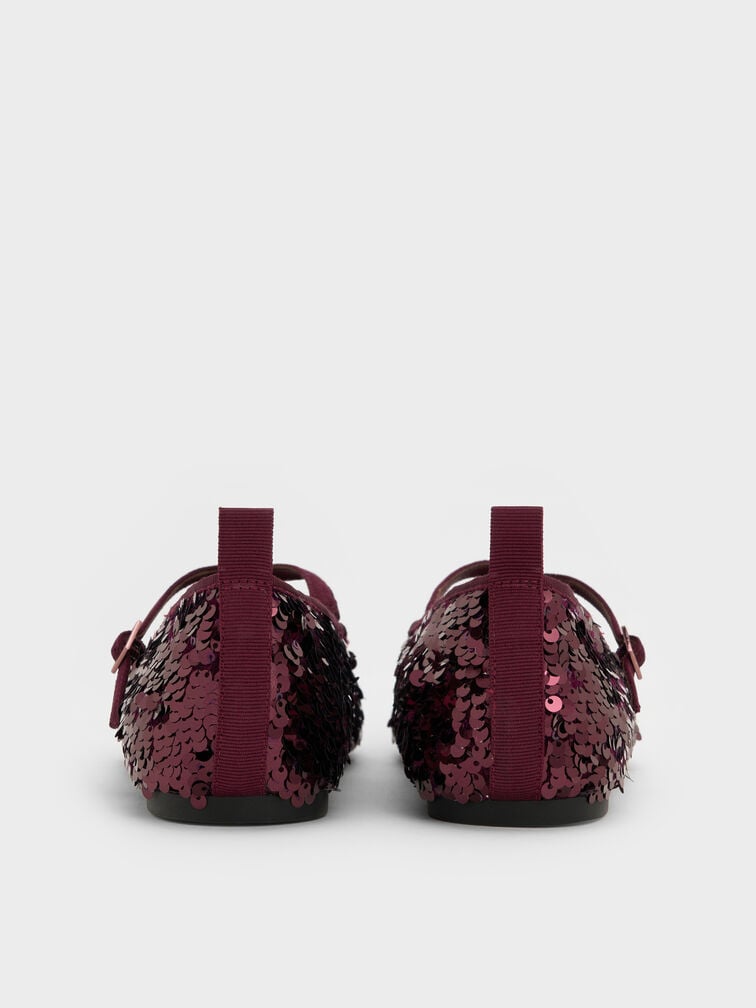 أحذية ماري جاين مسطحة مزينة بالترتر بأحزمة متقاطعة, برغندي, hi-res