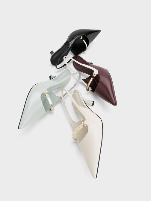 Two-Tone Metallic Accent Slingback Pumps, Maroon, hi-res