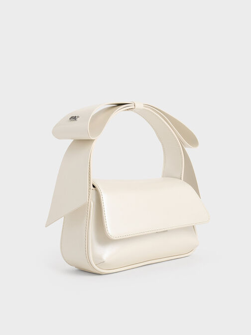 Leather Bow Top-Handle Bag, White, hi-res