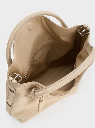 حقيبة دلفينا ذات السلسلة, بيج مخملي, hi-res