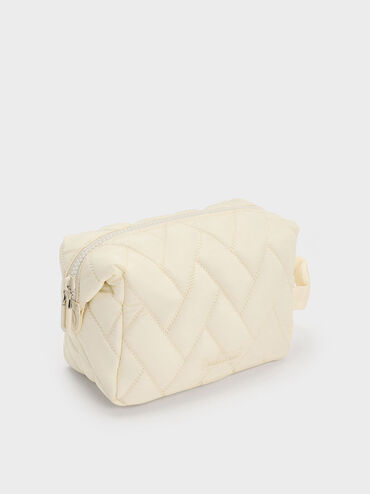 Nylon Chevron Pouch, Cream, hi-res