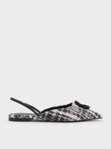Beaded Circle Tweed Slingback Flats, Pink, hi-res