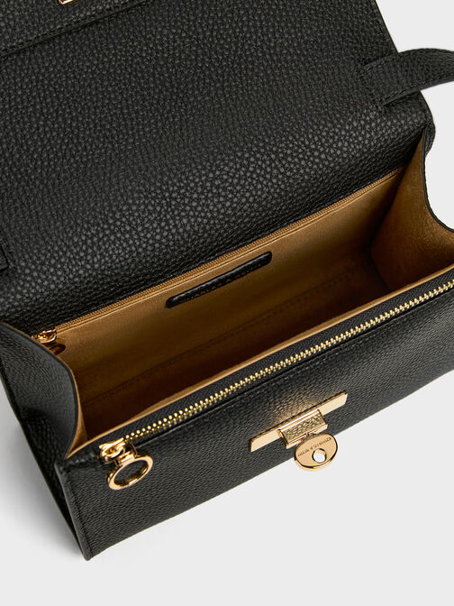 Chance Recycled Leather Turn-Lock Crossbody Bag, Black, hi-res