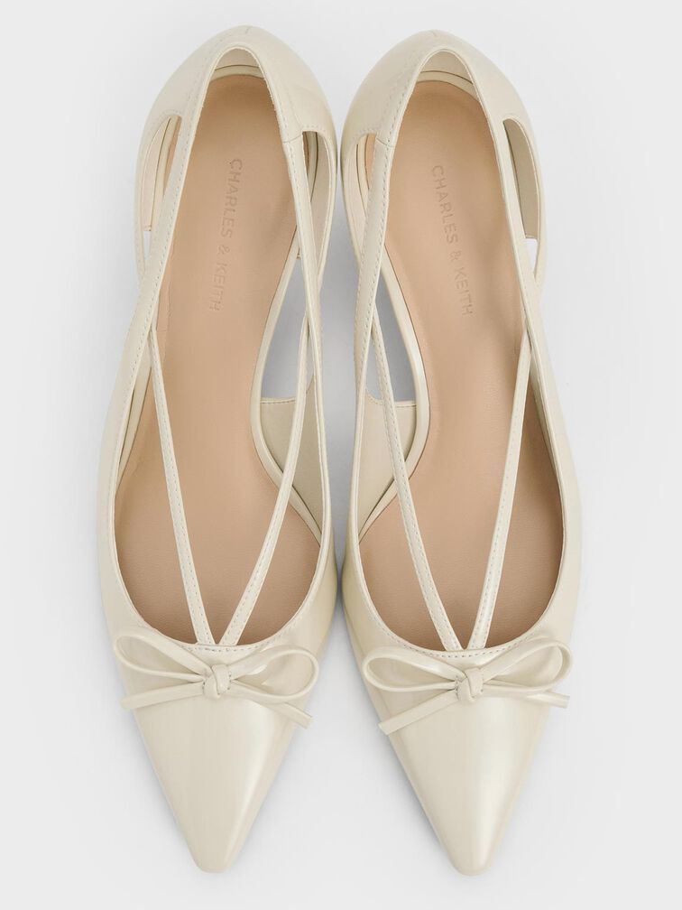 Patent Cut-Out Bow Kitten-Heel Pumps, Chalk, hi-res
