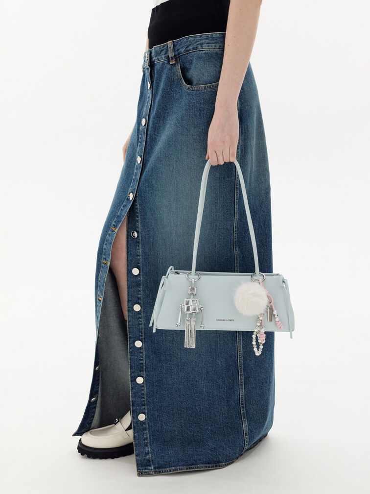 Ivette Woven Robot Bag Charm, Silver, hi-res