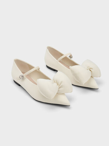 Puffy Bow Mary Jane Flats, Cream, hi-res