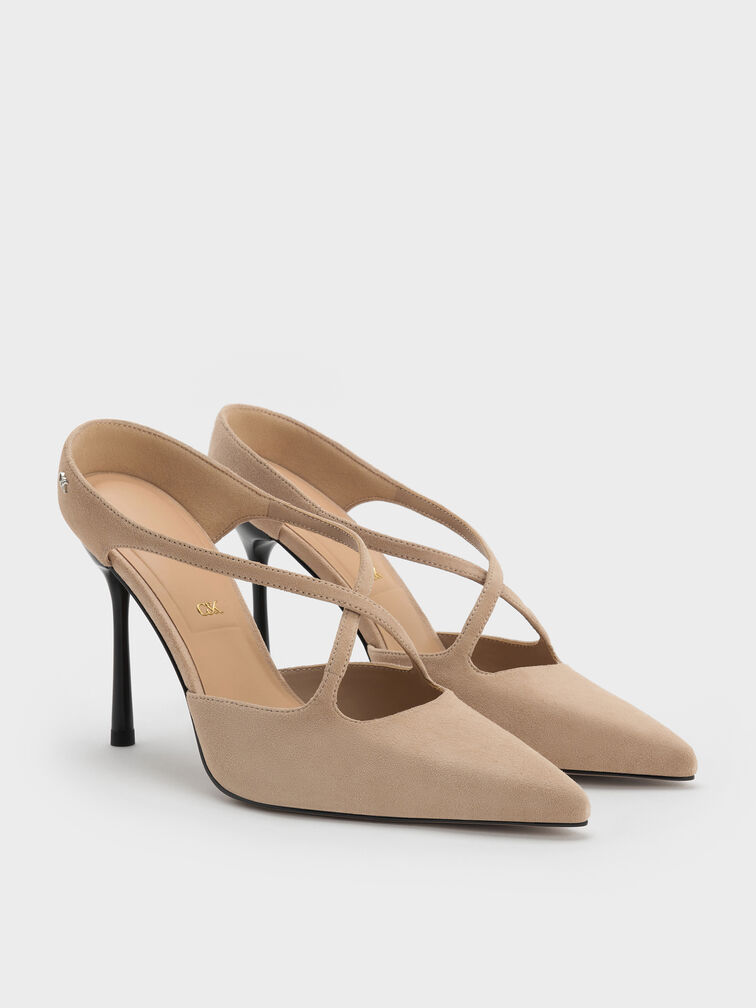 Kyra Suede Crossover Stiletto Mules, Taupe, hi-res