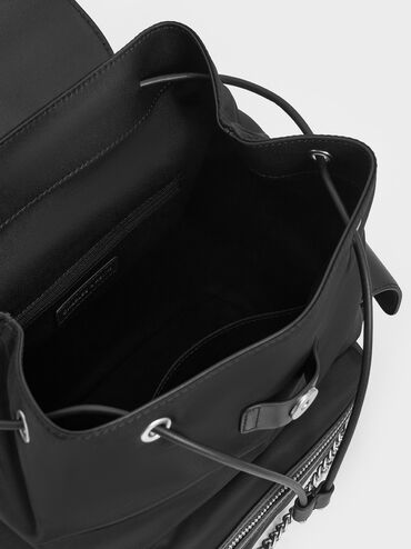 Nylon Puffy Chain-Link Backpack, Noir, hi-res