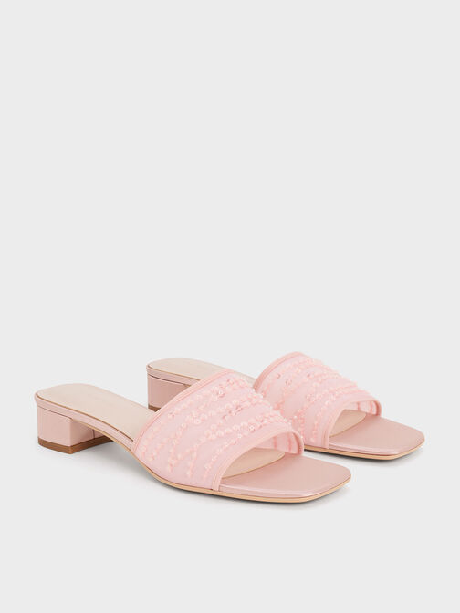 حذاء ميول بكعب مربع مصنوع من خامة شبكية ومزين بالترتر, لون البشرة الطبيعي, hi-res