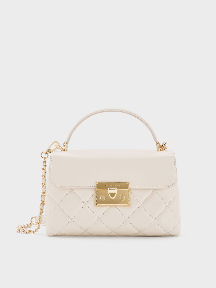 Alva Quilted Top Handle Bag, Cream, hi-res