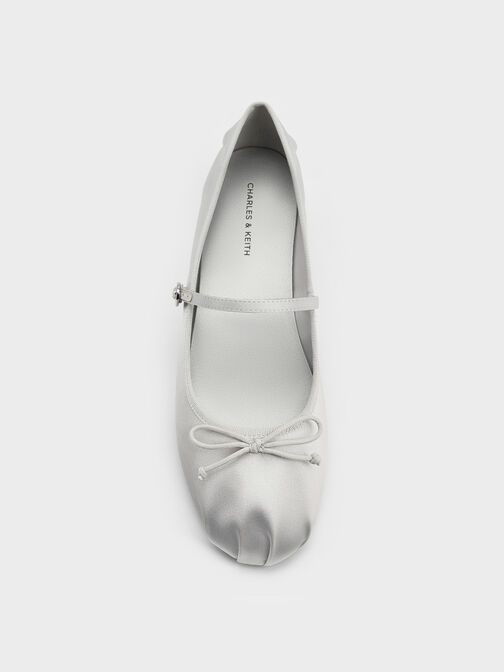 Emiko Satin Bow Mary Jane Flats, Silver, hi-res