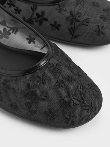 Gertrude Mesh Embroidered Floral Mary Janes, Black2, hi-res