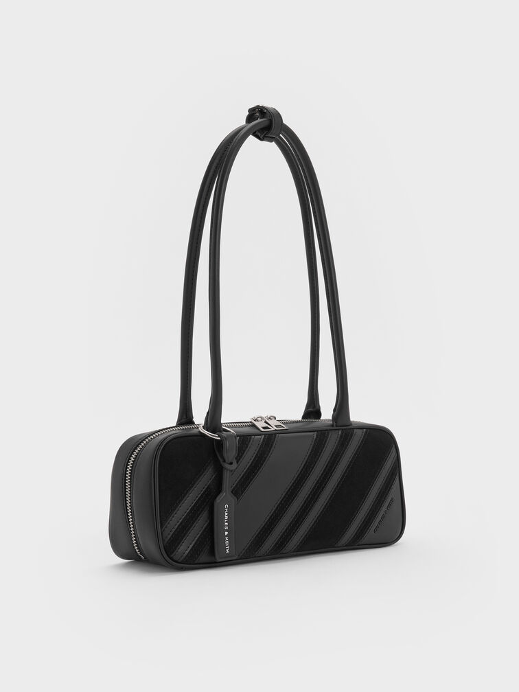 حقيبة كتف زيا مخططة من الشمواه المعاد تدويره, أسود كلاسيكي, hi-res