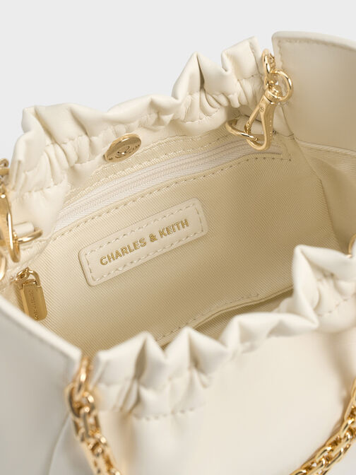 Brigette Ruched Chain-Handle Shoulder Bag, Cream, hi-res