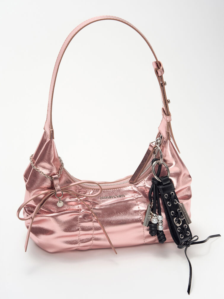 Beaded Cord Knot Charm, Noir, hi-res