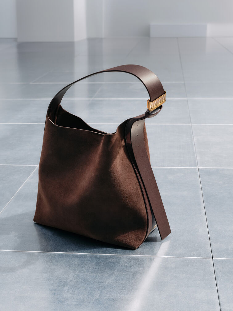 Edna Recycled Suede Bucket Bag, Espresso Brown, hi-res