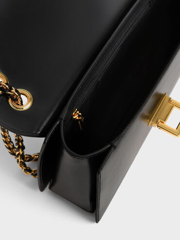 حقيبة كتف بحمالة مضفرة, أسود, hi-res