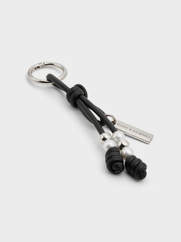Beaded Cord Knot Charm, Noir, hi-res