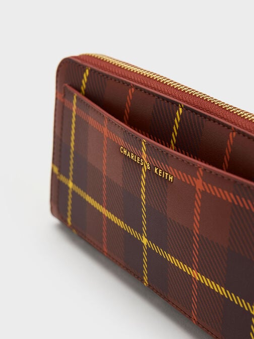 Cyrus Checkered Long Wallet, Brick, hi-res