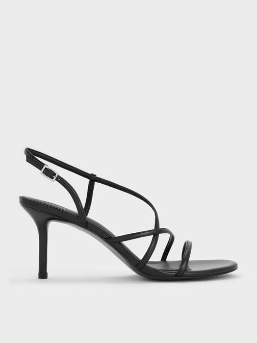 Strappy Stiletto-Heel Slingback Sandals, Black, hi-res