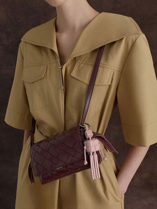 Ivette Woven Crossbody Bag, Wineberry Red, hi-res