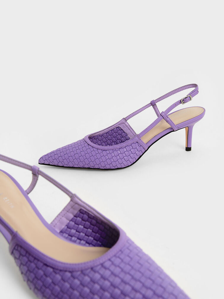 Woven Slingback Pumps, Purple, hi-res