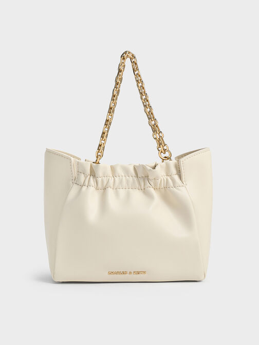 Brigette Ruched Chain-Handle Shoulder Bag, Cream, hi-res