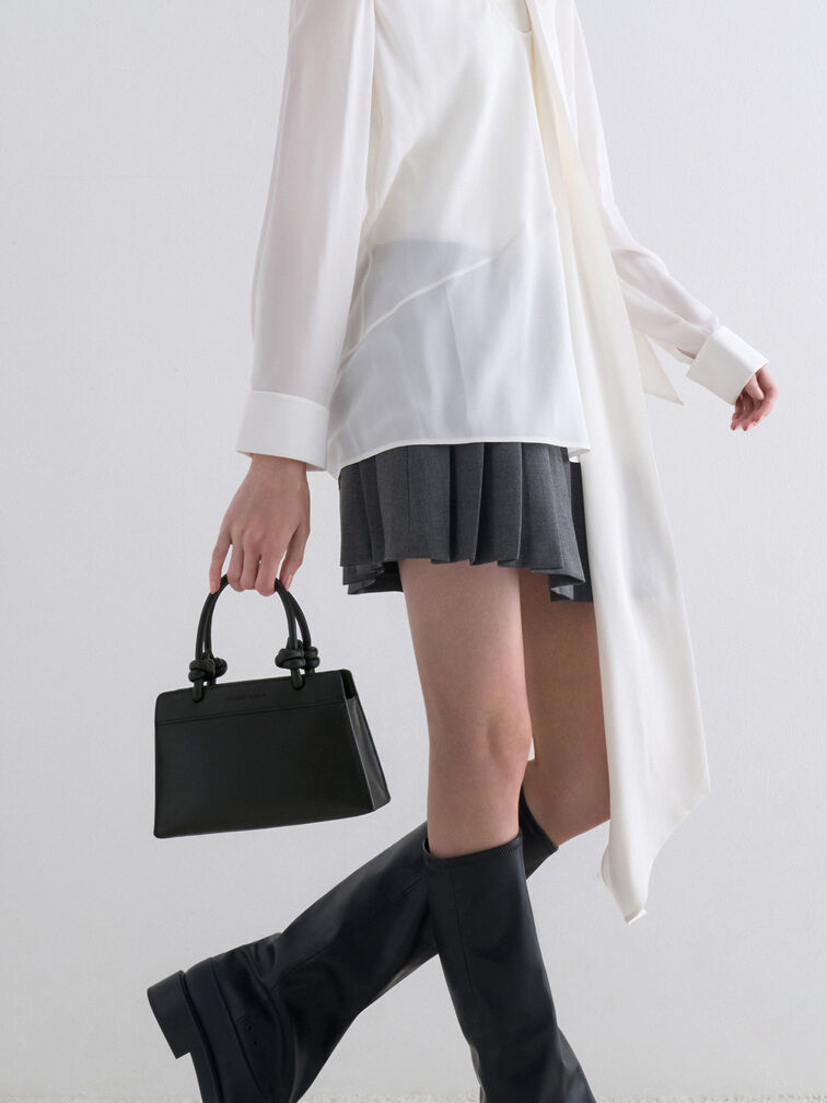 Sabine Knotted-Handle Trapeze Tote Bag, Jet Black, hi-res