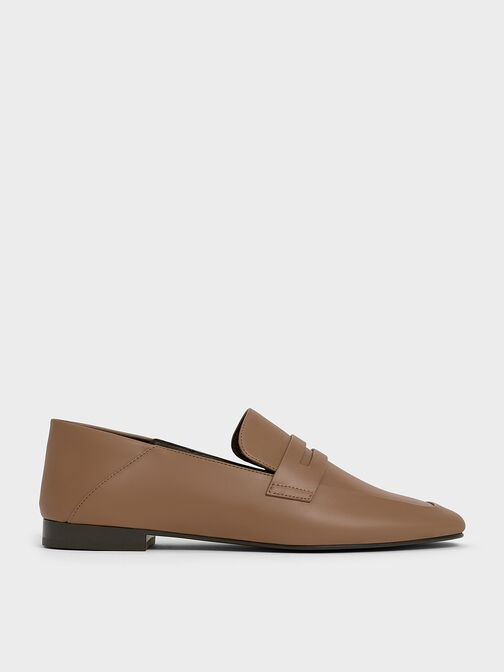 Almond-Toe Penny Loafers, Brown, hi-res