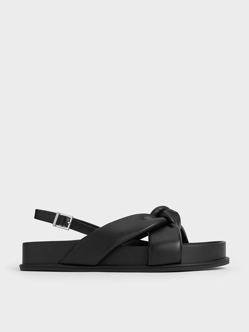 Rosetta Knotted Puffy Sandals, Black, hi-res