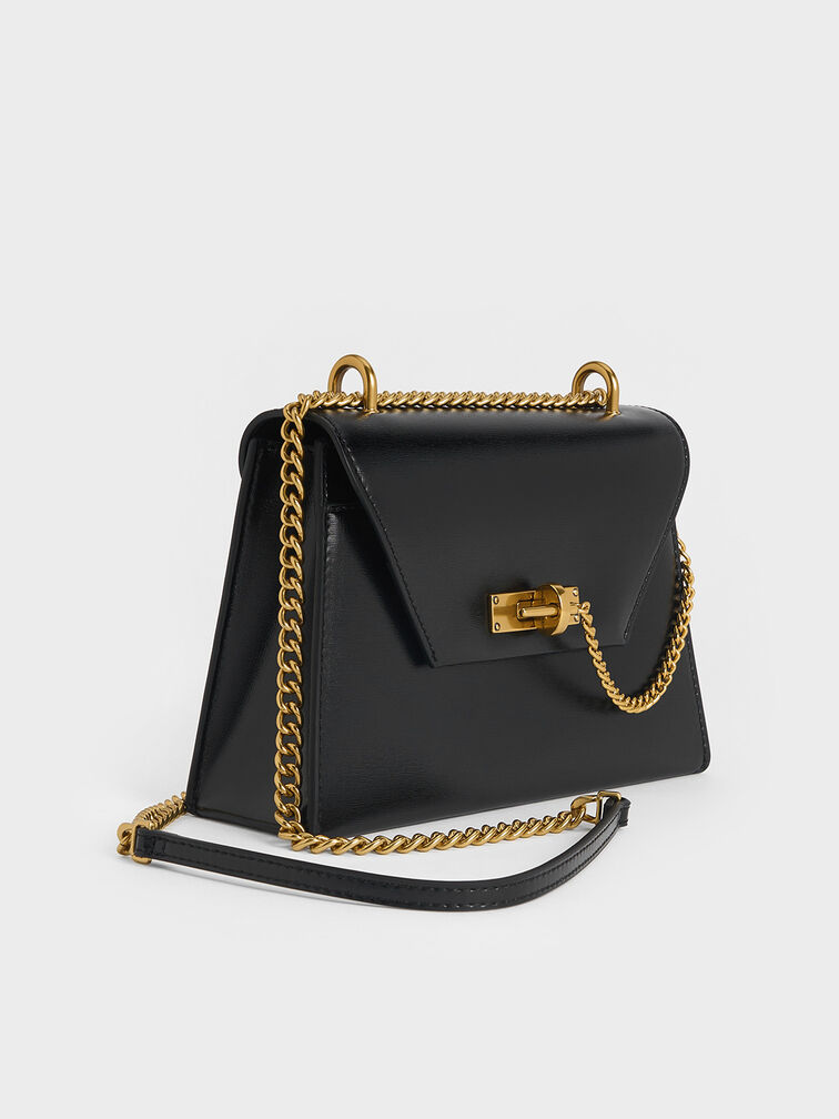 Samantha Envelope Chain-Handle Bag, Black, hi-res