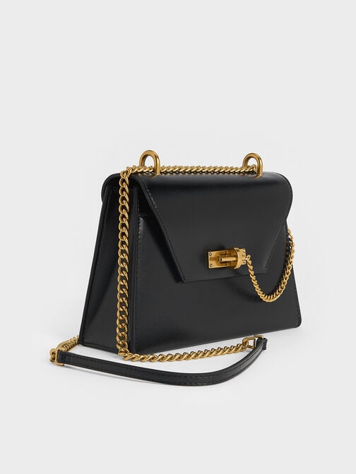 Samantha Envelope Chain-Handle Bag, Black, hi-res