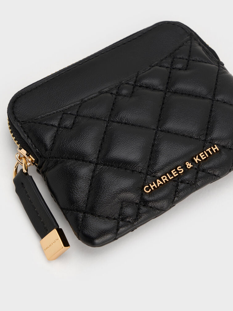 Duo Quilted Card Holder, Black, hi-res