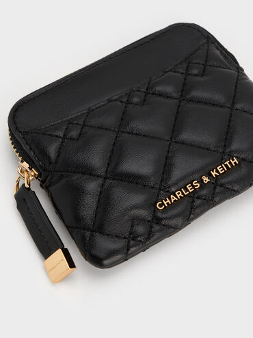 Duo Quilted Card Holder, Black, hi-res