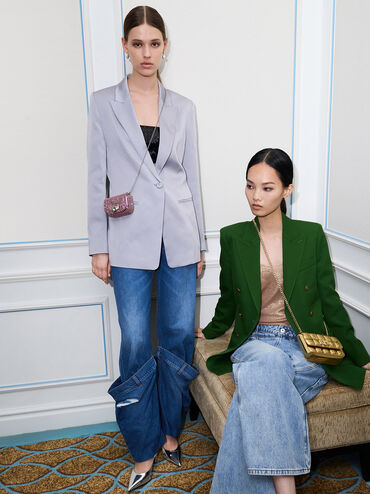 Metallic Square-Quilted Chain-Handle Bag, Gold, hi-res