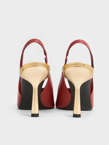 حذاء مفتوح من الخلف بكعب معدني أنيق ومقدمة مدببة, قرميدي, hi-res