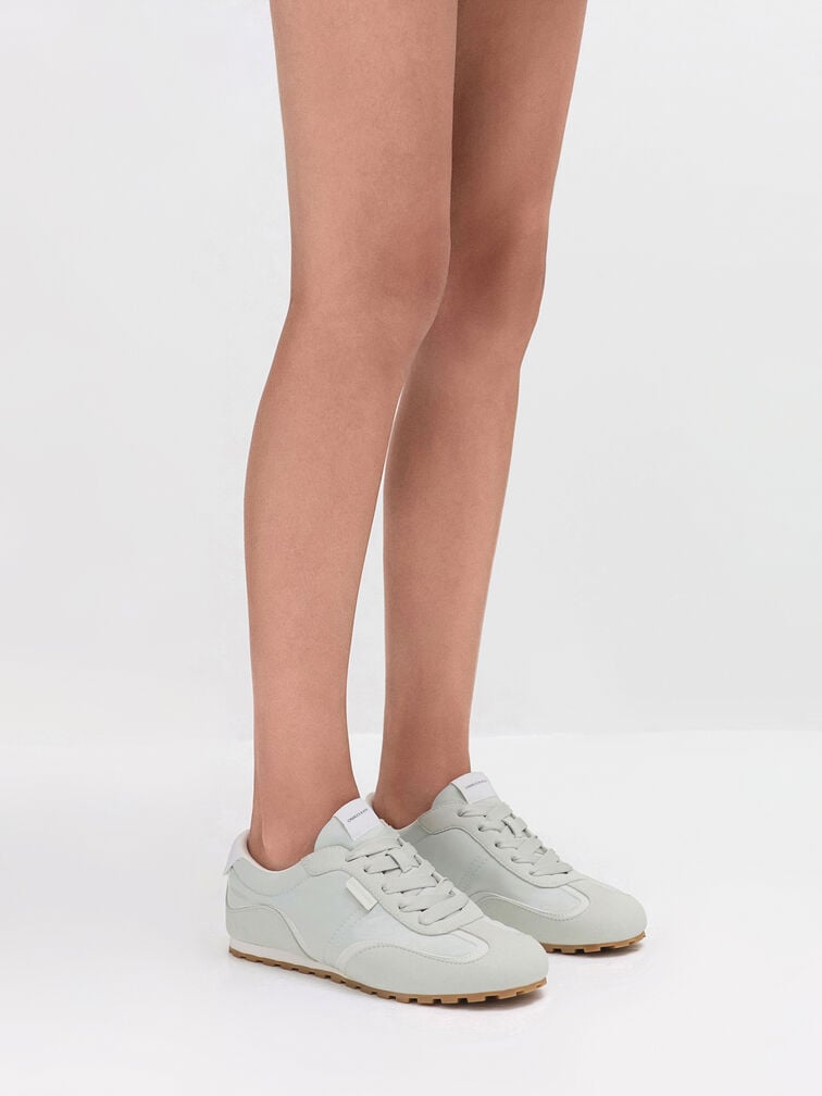 Nylon Contrast-Panel Sneakers, Mint Green, hi-res