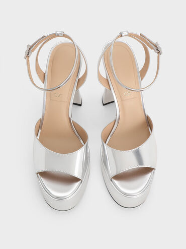 Michelle Metallic Leather Platform Sandals, Silver, hi-res