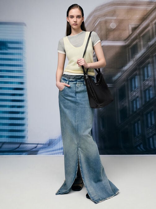 Juno Perforated Hobo Bag, Noir, hi-res