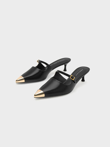 حذاء ميول بكعب ومقدمة ميتاليك, أسود, hi-res