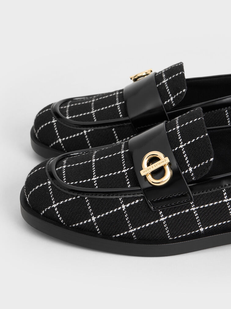 Marley Tweed Metallic-Accent Loafers, Black Textured, hi-res
