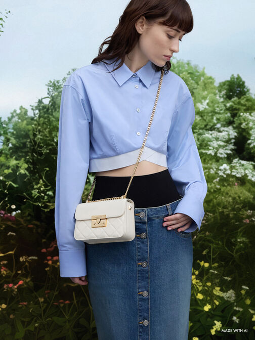 Alva Quilted Chain-Handle Bag, Cream, hi-res