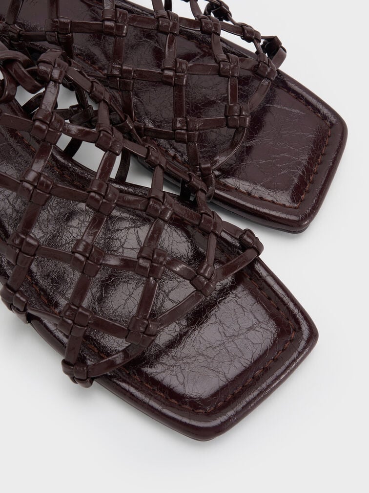 Woven Tie-Around Net Sandals, Burgundy, hi-res