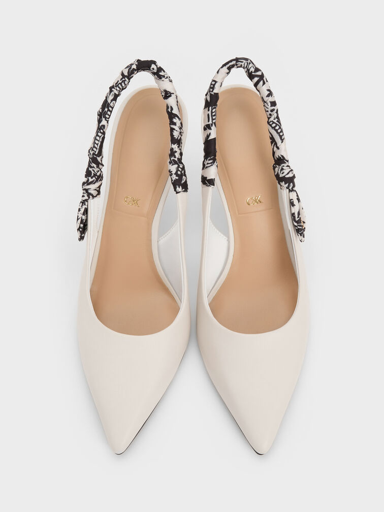 Tayari Leather Printed-Strap Slingback Pumps, Chalk, hi-res