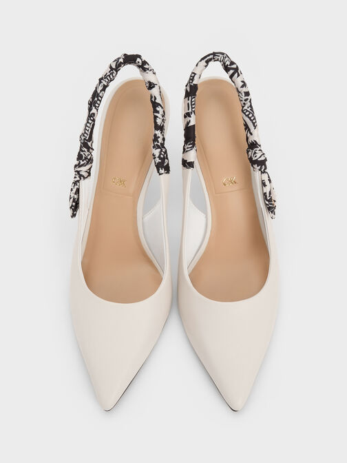 Tayari Leather Printed-Strap Slingback Pumps, Chalk, hi-res