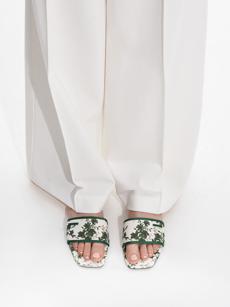 صندل سلايد بطبعة زهور, أخضر, hi-res