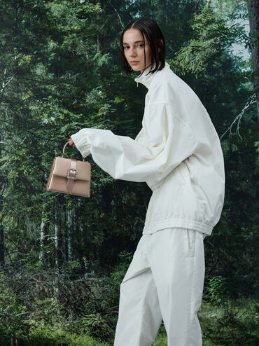 حقيبة ساتان بمقبض علوي وحزام وإبزيم كريستالي, نود خوخي دافئ, hi-res