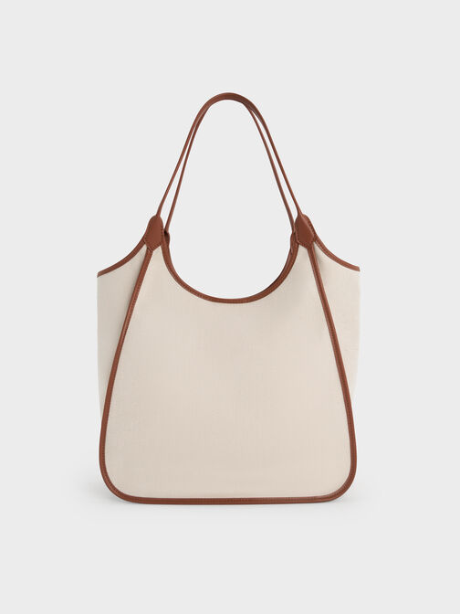 Sianna Canvas Contrast-Trim Tote Bag, Taupe Canvas, hi-res