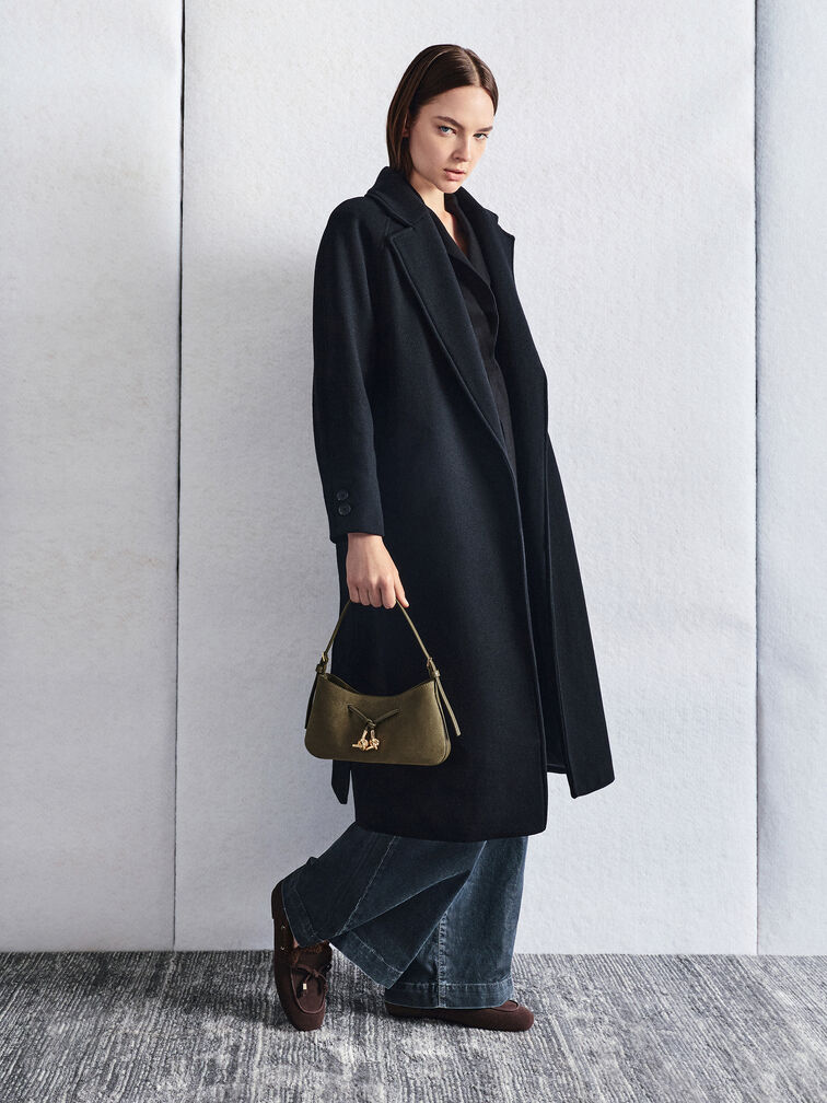 حقيبة كتف ميلا من الجلد السويدي الصناعي المعاد تدويره, زيتي غامق, hi-res