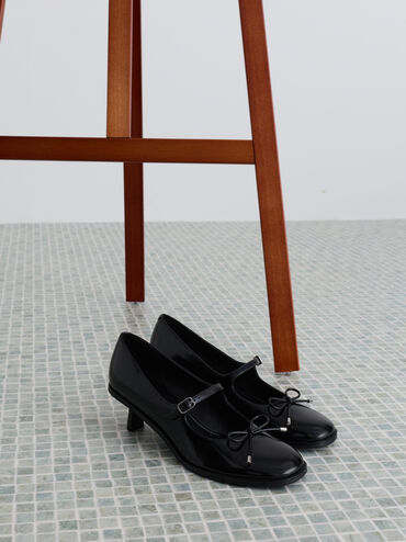 حذاء ويندي ماري جاين (بامبس) بكعب صغير وفيونكة أنيقة عند الأصابع, صندوق أسود, hi-res